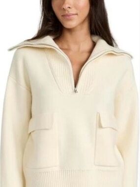 Anthropologie Cream Half-Zip Funnel-Neck Pocket Sweater